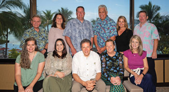 Hawaii Roundtable participants: Top row, from left, Jack Richards, Pleasant Holidays; Susan Ogden, Gogo Vacations/Liberty Travel; Ray Snisky, ALG Vacations; John De Fries, Hawaii Tourism Authority; Melissa Krueger of Classic Vacations; and Sean Dee, Outrigger Hospitality Group. Bottom row: Christine Hitt; Ashley Hunter, Avoya Travel; Arnie Weissmann, Travel Weekly editor in chief; Camille Olivere, Globus family of brands; and Kama Winters, Delta Vacations.